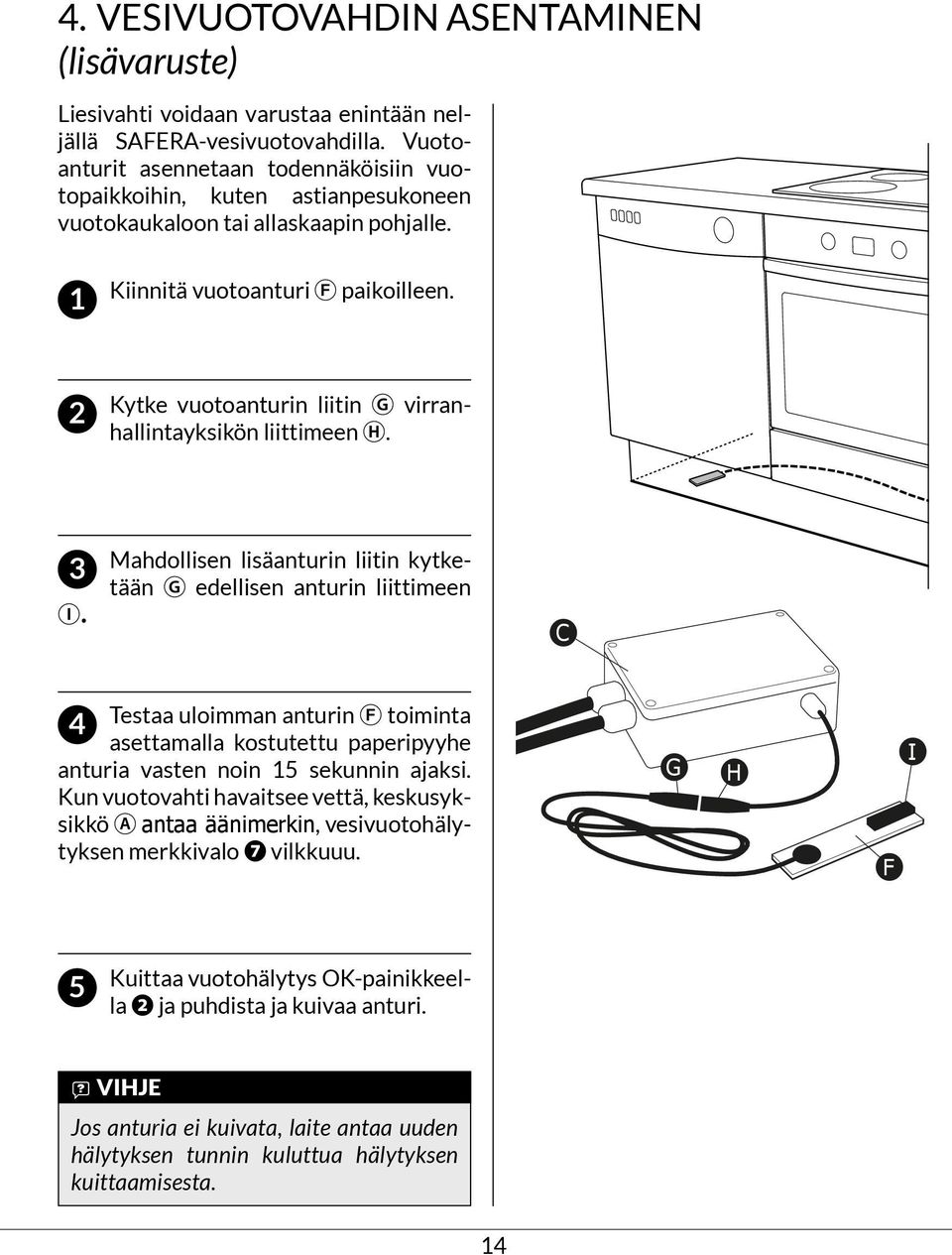 Kytke vuotoanturin liitin G virranhallintayksikön liittimeen H. 3 I.