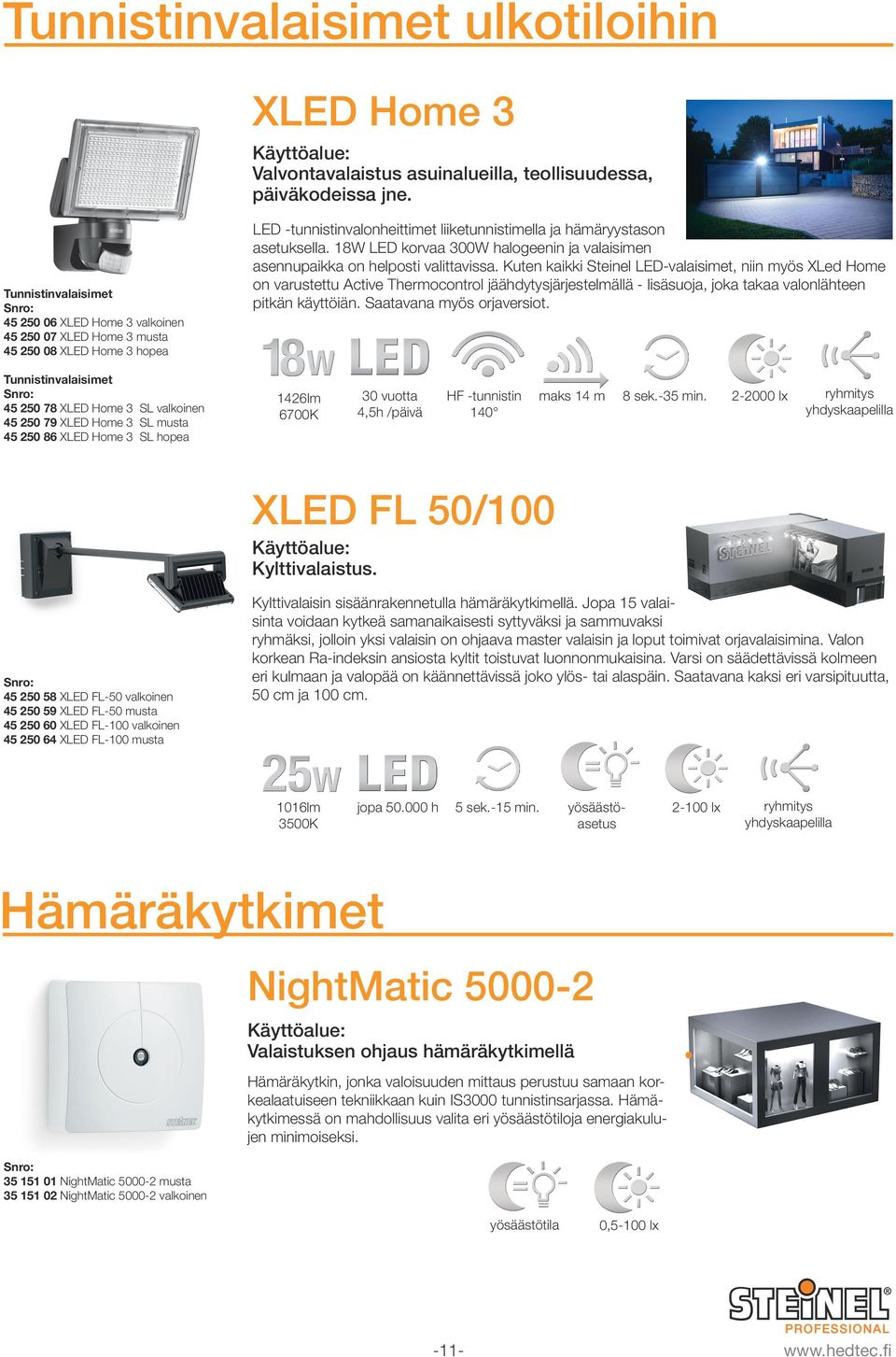 18W LED korvaa 300W halogeenin ja valaisimen asennupaikka on helposti valittavissa.