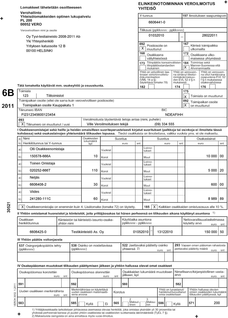 tekijä (09) 334 555 Olli Osakkeenomistaja 150578-666A 10 10 000 00 Toinen Omistaja 020252-666T 110 5 000 20