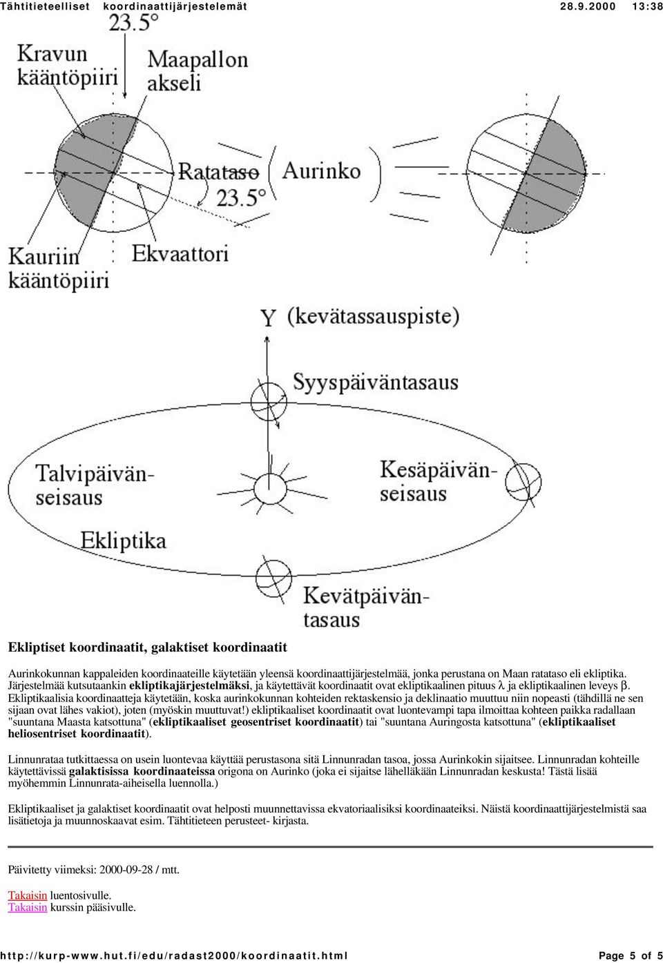 Ekliptikaalisia koordinaatteja käytetään, koska aurinkokunnan kohteiden rektaskensio ja deklinaatio muuttuu niin nopeasti (tähdillä ne sen sijaan ovat lähes vakiot), joten (myöskin muuttuvat!