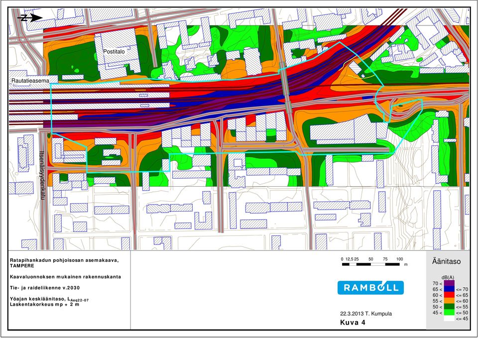 2030 Yöajan keskiäänitaso, L Aeq22-07 Laskentakorkeus mp + 2 m 0 12,5 25 50 75 100 m