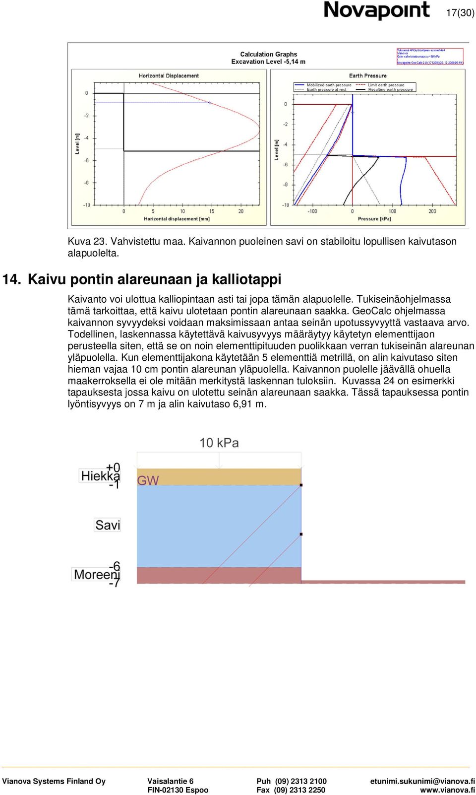 GeoCalc ohjelmassa kaivannon syvyydeksi voidaan maksimissaan antaa seinän upotussyvyyttä vastaava arvo.