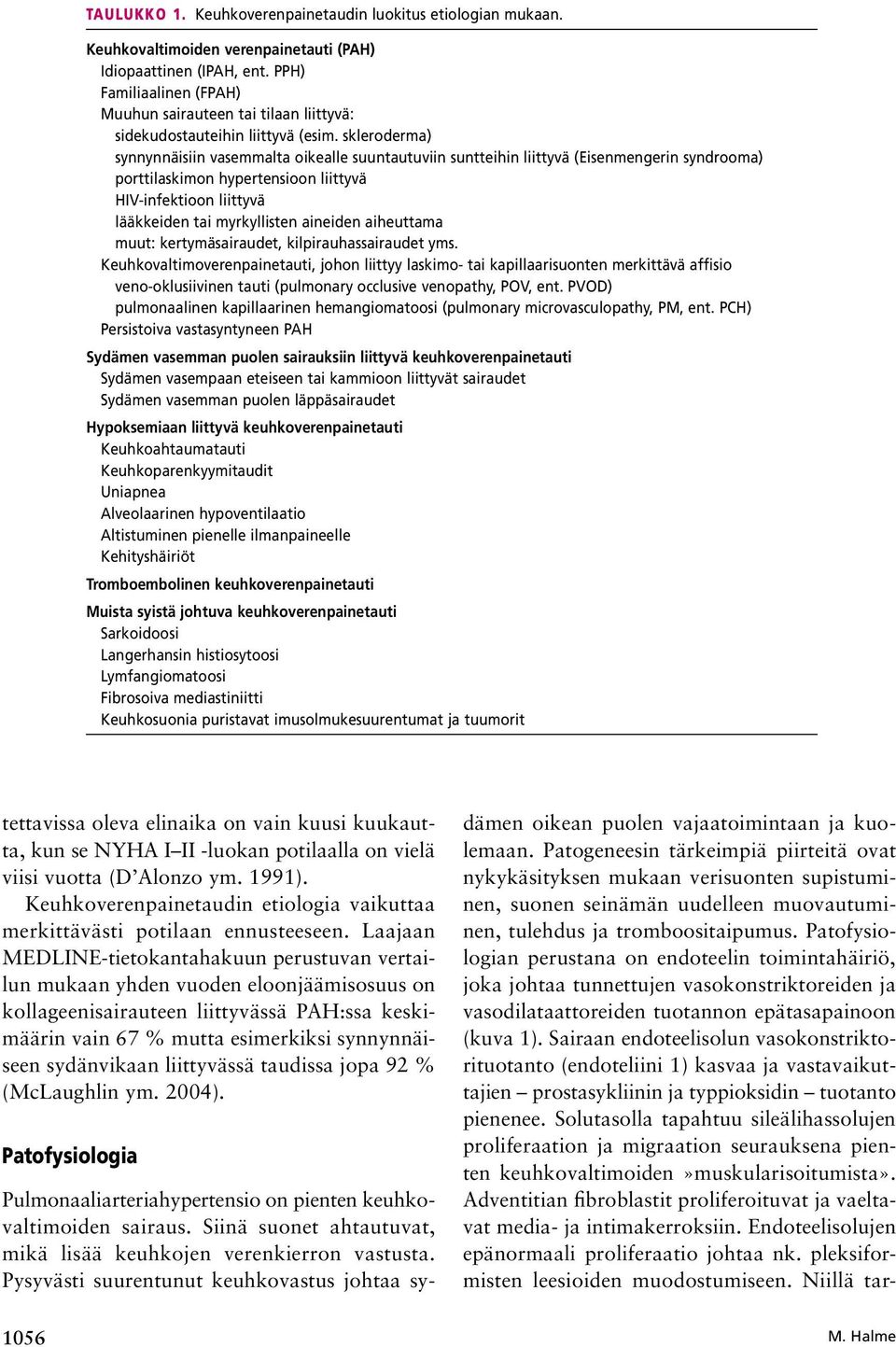 skleroderma) synnynnäisiin vasemmalta oikealle suuntautuviin suntteihin liittyvä (Eisenmengerin syndrooma) porttilaskimon hypertensioon liittyvä HIV infektioon liittyvä lääkkeiden tai myrkyllisten