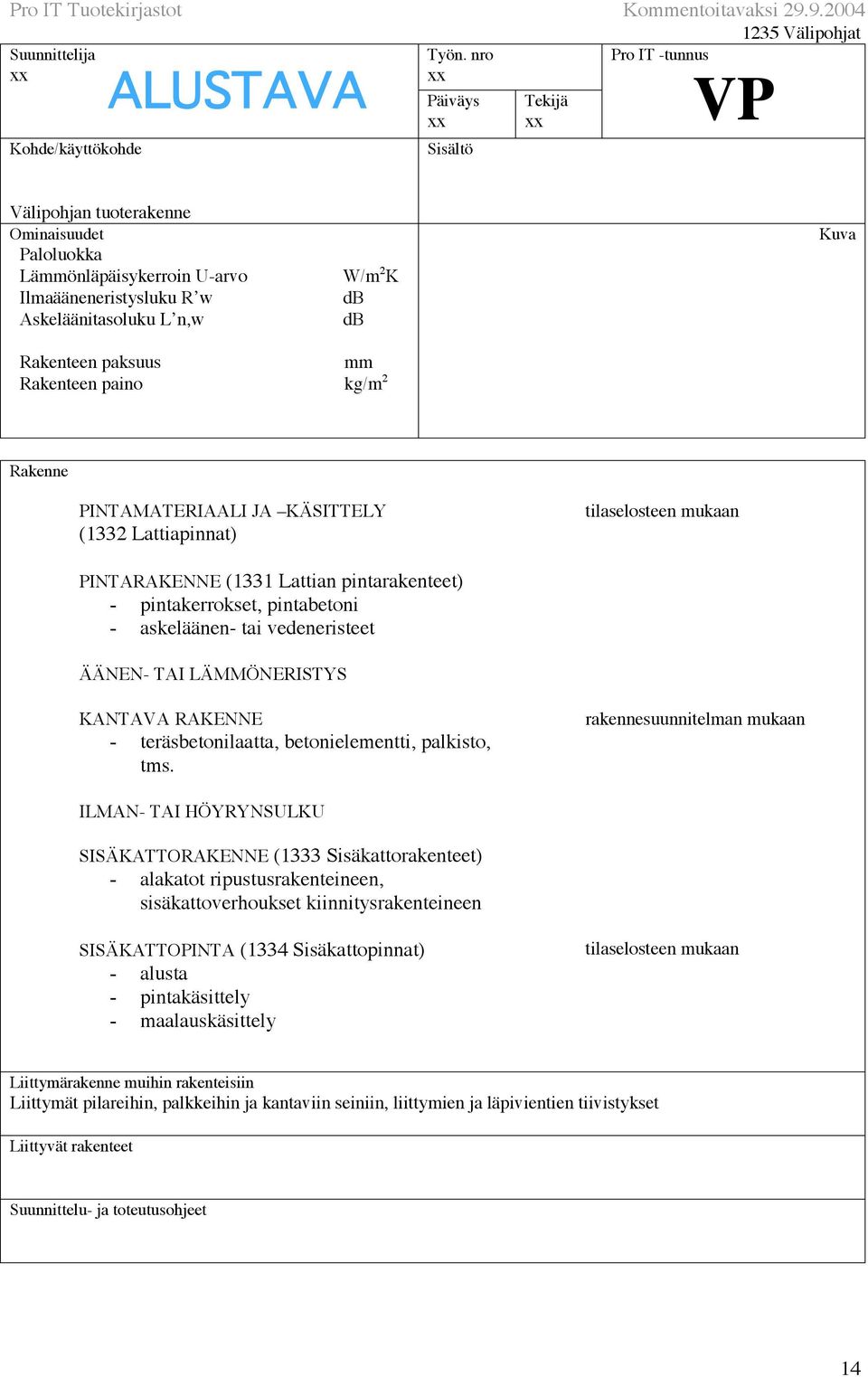 ILMAN- TAI HÖYRYNSULKU SISÄKATTORAKENNE (1333 Sisäkattorakenteet) - alakatot ripustusrakenteineen, sisäkattoverhoukset kiinnitysrakenteineen SISÄKATTOPINTA