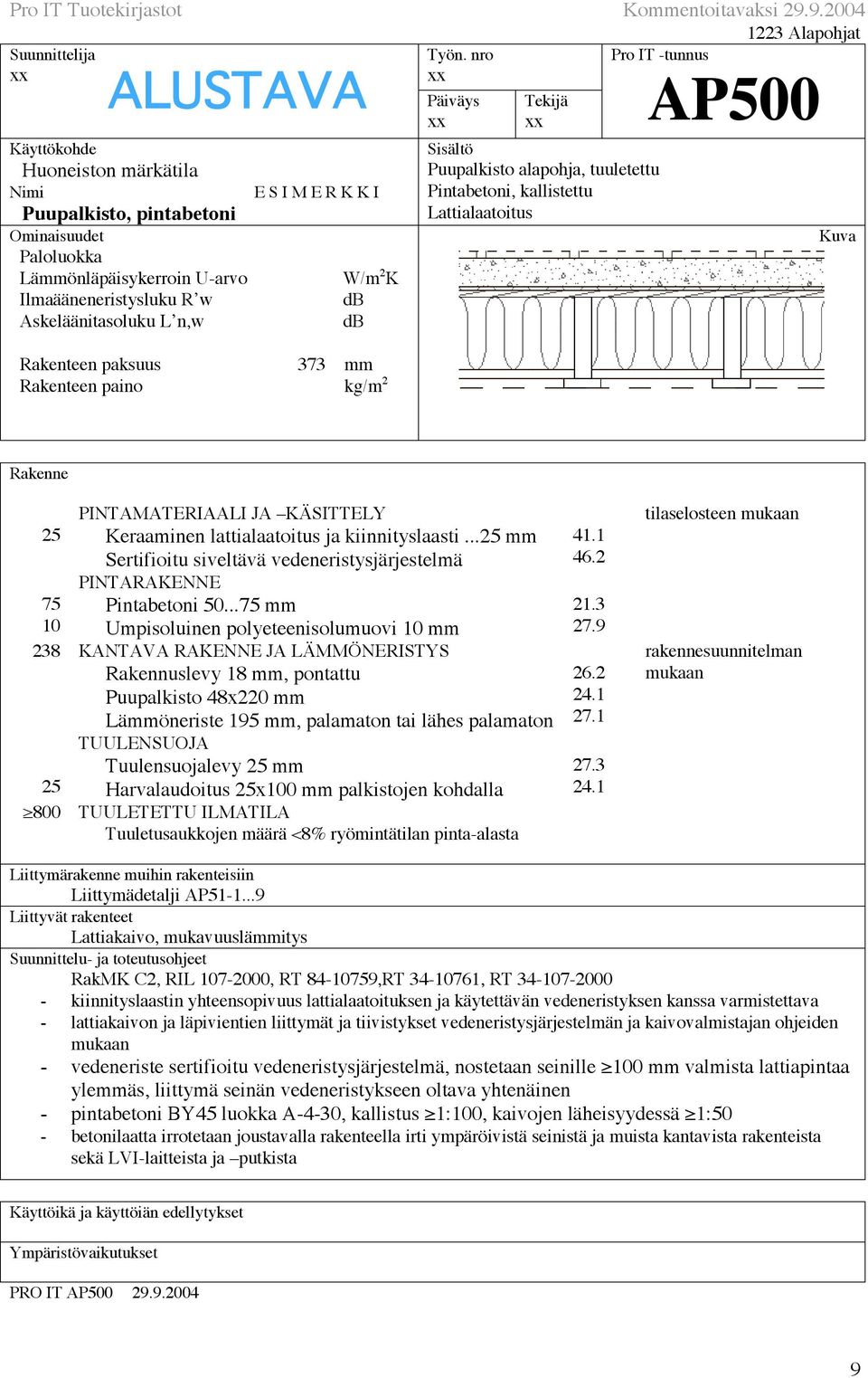 ..75 10 Umpisoluinen polyeteenisolumuovi 10 238 KANTAVA RAKENNE JA LÄMMÖNERISTYS Rakennuslevy 18, pontattu Puupalkisto 48x220 Läöneriste 195, palamaton tai lähes palamaton TUULENSUOJA Tuulensuojalevy