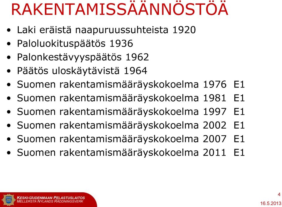 Suomen rakentamismääräyskokoelma 1981 E1 Suomen rakentamismääräyskokoelma 1997 E1 Suomen