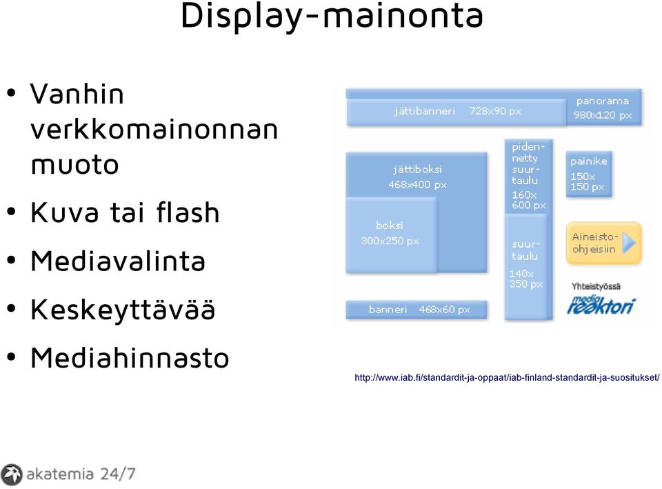 Keskeyttävää Mediahinnasto http://www.iab.