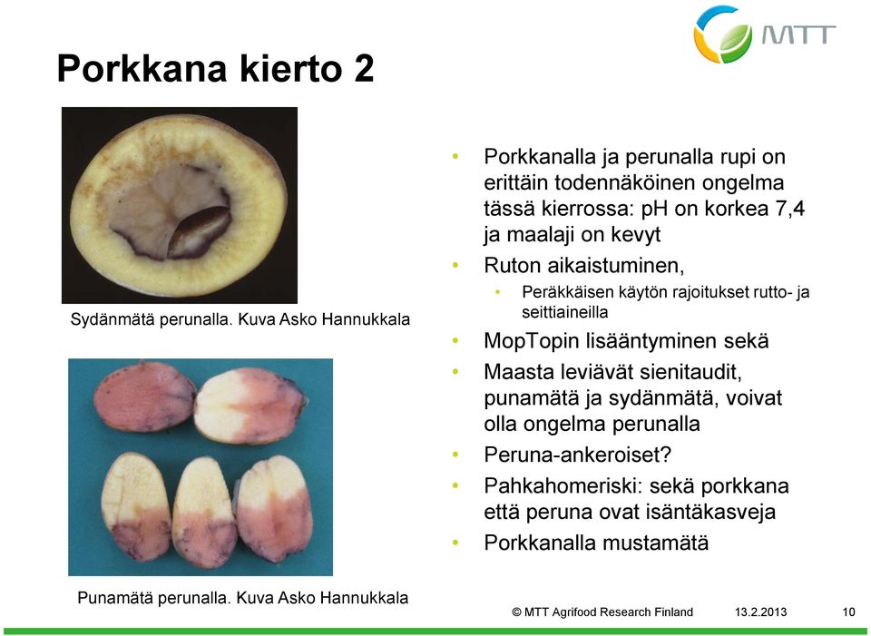 kevyt Ruton aikaistuminen, Peräkkäisen käytön rajoitukset rutto- ja seittiaineilla MopTopin lisääntyminen sekä Maasta leviävät