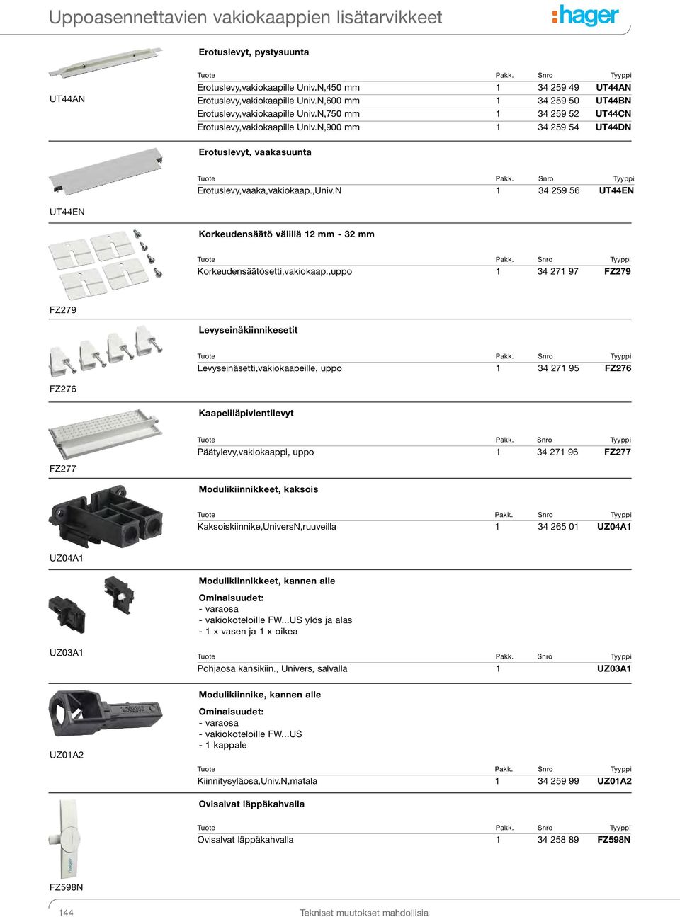 ,Univ.N 1 34 259 56 UT44EN UT44EN Korkeudensäätö välillä 12 mm - 32 mm Korkeudensäätösetti,vakiokaap.