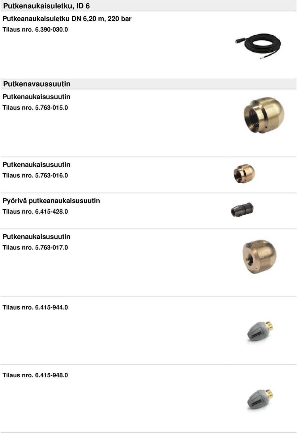 0 Putkenaukaisusuutin Tilaus nro. 5.763-016.