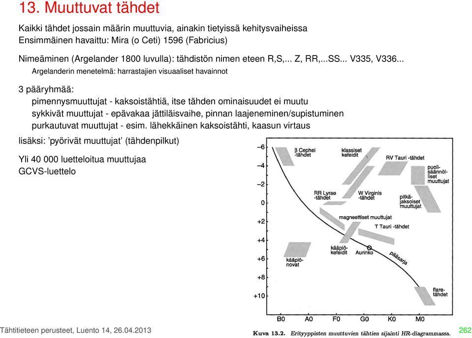 .. Argelanderin menetelmä: harrastajien visuaaliset havainnot 3 pääryhmää: pimennysmuuttujat - kaksoistähtiä, itse tähden ominaisuudet ei muutu sykkivät muuttujat -