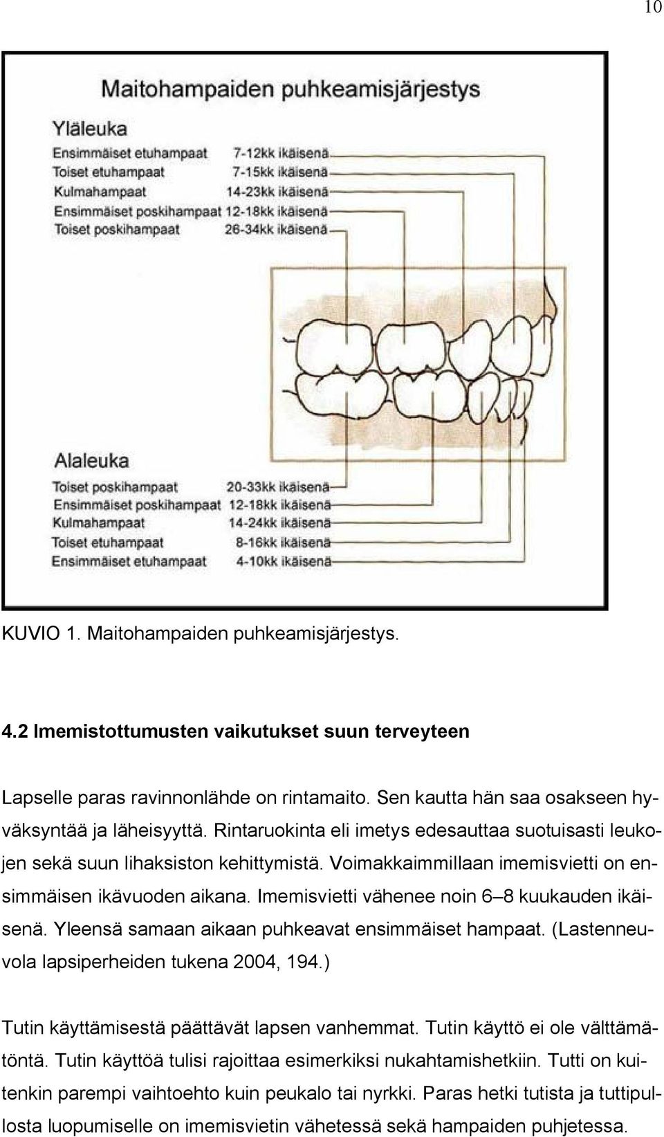 Imemisvietti vähenee noin 6 8 kuukauden ikäisenä. Yleensä samaan aikaan puhkeavat ensimmäiset hampaat. (Lastenneuvola lapsiperheiden tukena 2004, 194.) Tutin käyttämisestä päättävät lapsen vanhemmat.