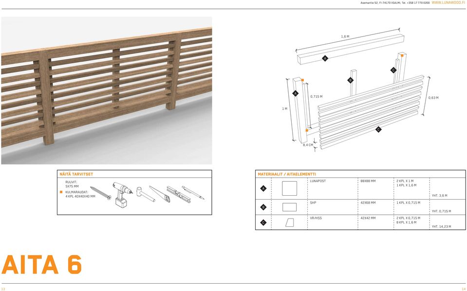 1 KPL X 1,6 M 42X68 MM 1 KPL X 0,715 M YHT. 3,6 M YHT.