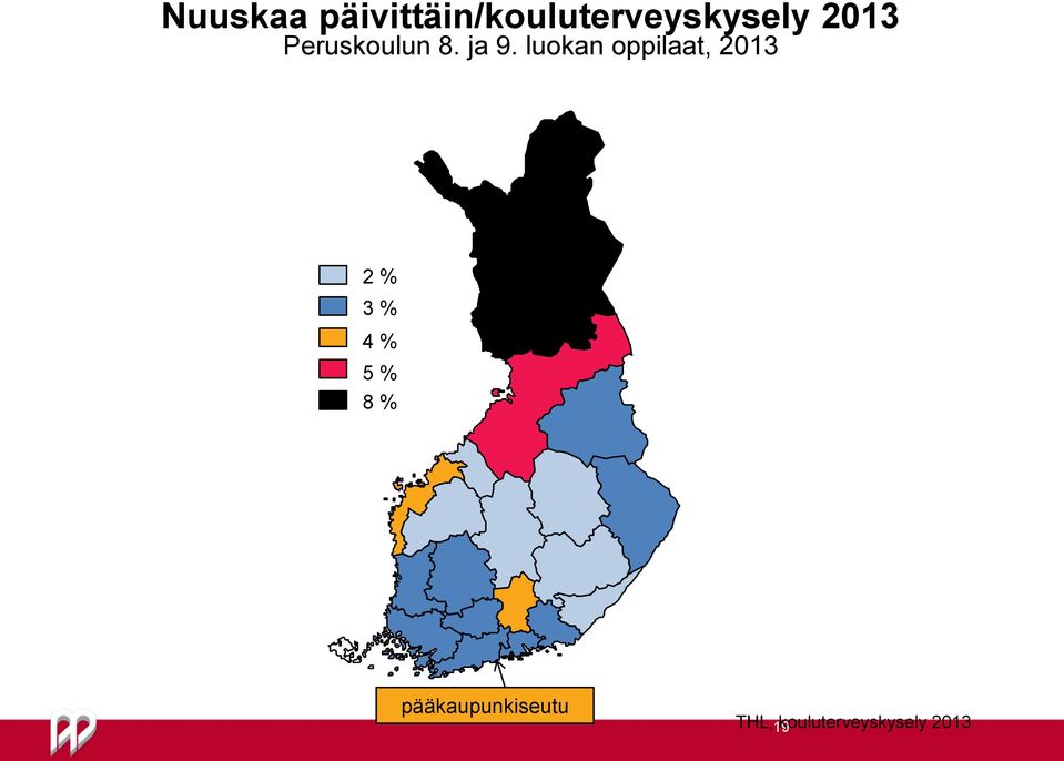 luokan oppilaat, 2013 2 % 3 % 4 % 5 %