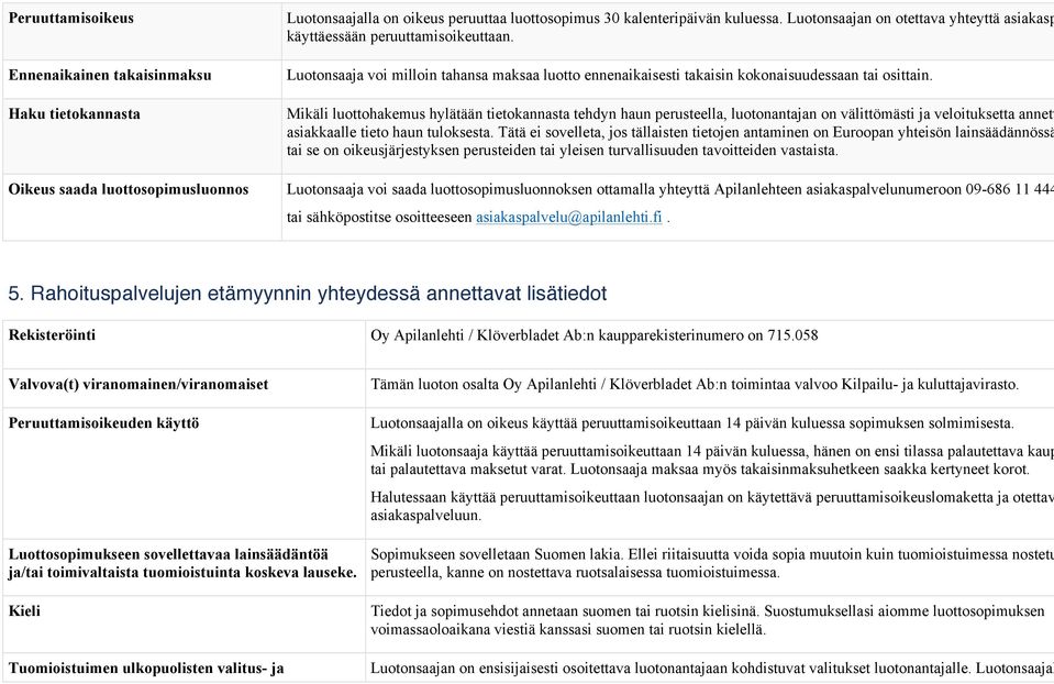 Mikäli luottohakemus hylätään tietokannasta tehdyn haun perusteella, luotonantajan on välittömästi ja veloituksetta annettav asiakkaalle tieto haun tuloksesta.