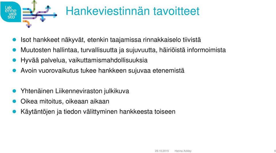 vaikuttamismahdollisuuksia Avoin vuorovaikutus tukee hankkeen sujuvaa etenemistä Yhtenäinen