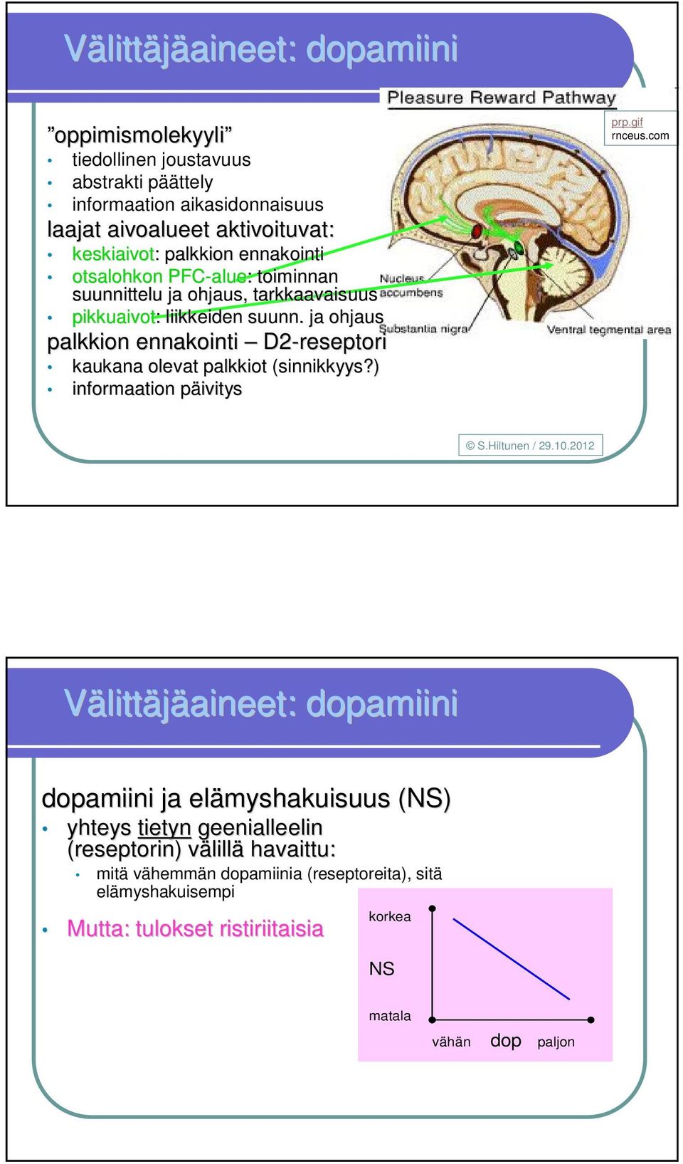 ja ohjaus palkkion ennakointi D2-reseptori kaukana olevat palkkiot (sinnikkyys?) informaation päivitysp prp.gif rnceus.