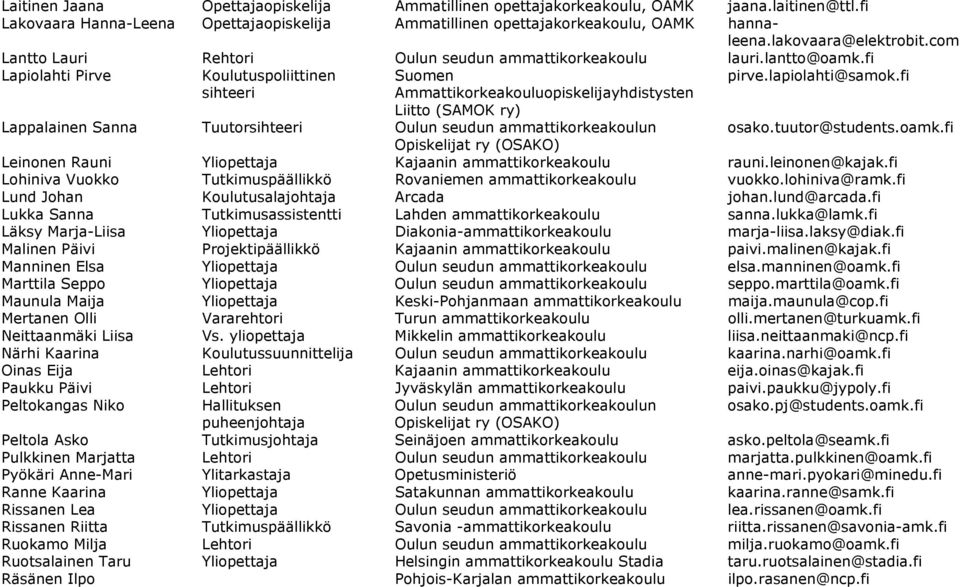 fi Lapiolahti Pirve Koulutuspoliittinen sihteeri Suomen Ammattikorkeakouluopiskelijayhdistysten Liitto (SAMOK ry) pirve.lapiolahti@samok.