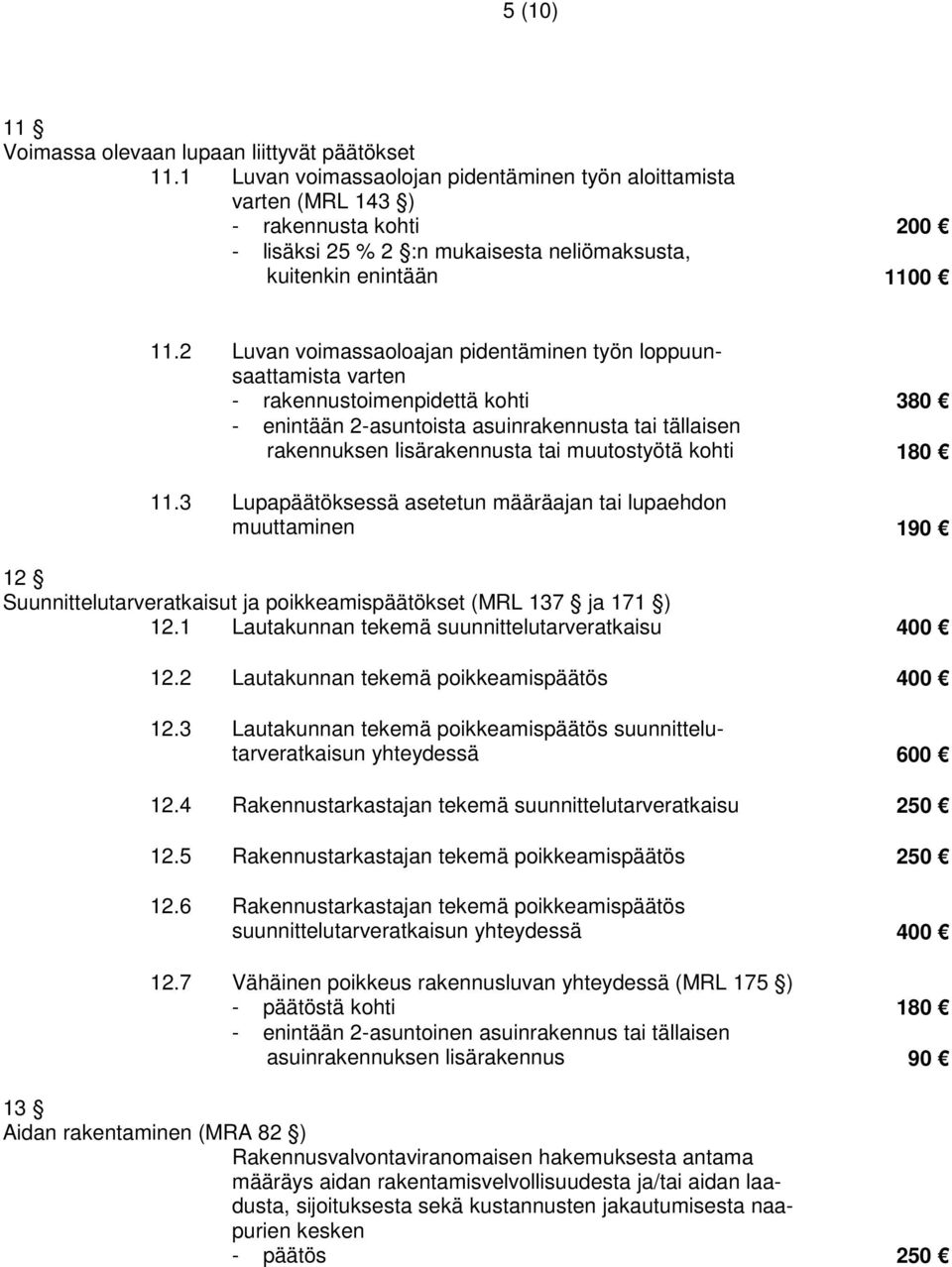 2 Luvan voimassaoloajan pidentäminen työn loppuunsaattamista varten - rakennustoimenpidettä kohti 380 - enintään 2-asuntoista asuinrakennusta tai tällaisen rakennuksen lisärakennusta tai muutostyötä