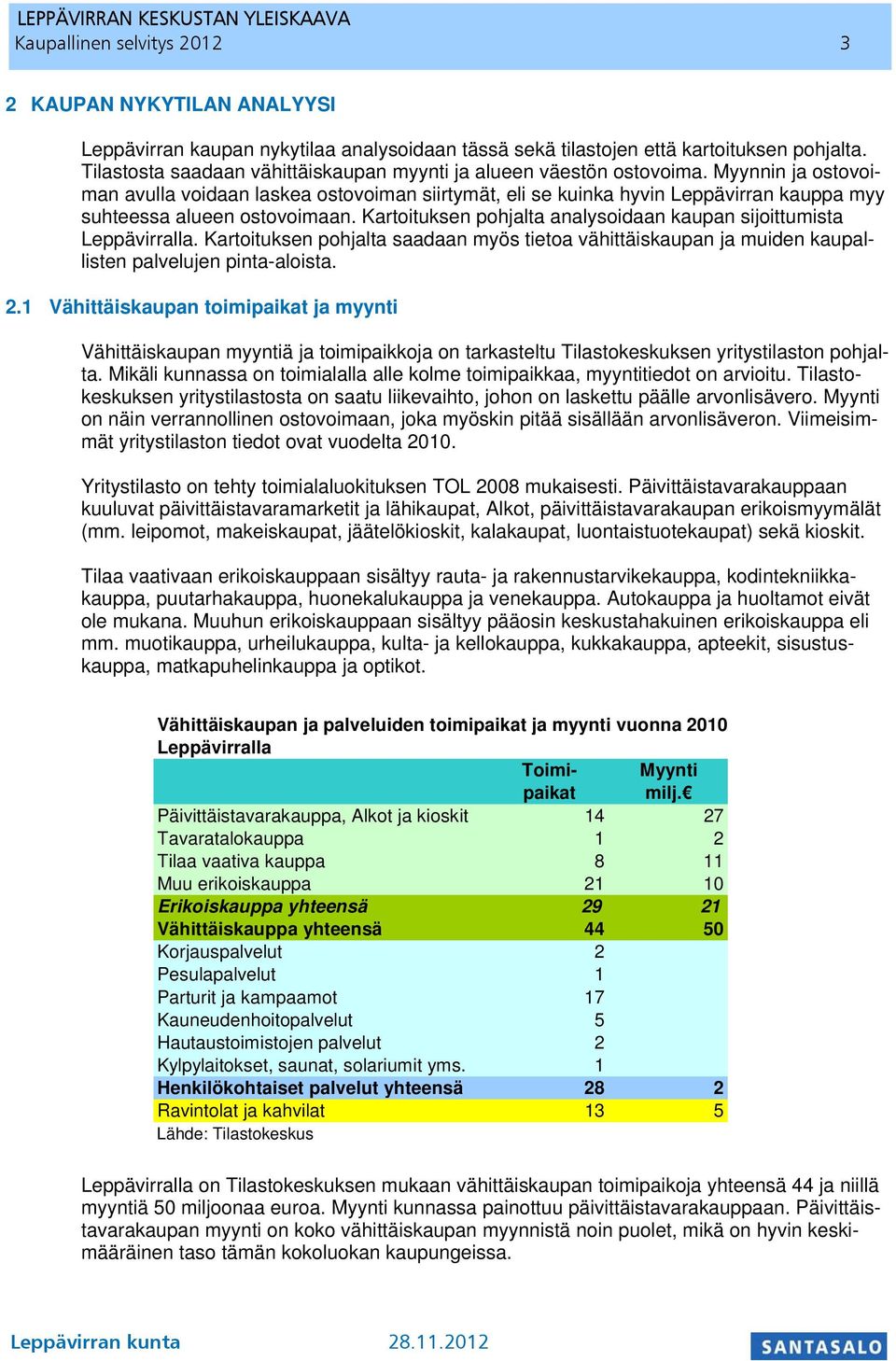 Myynnin ja ostovoiman avulla voidaan laskea ostovoiman siirtymät, eli se kuinka hyvin Leppävirran kauppa myy suhteessa alueen ostovoimaan.