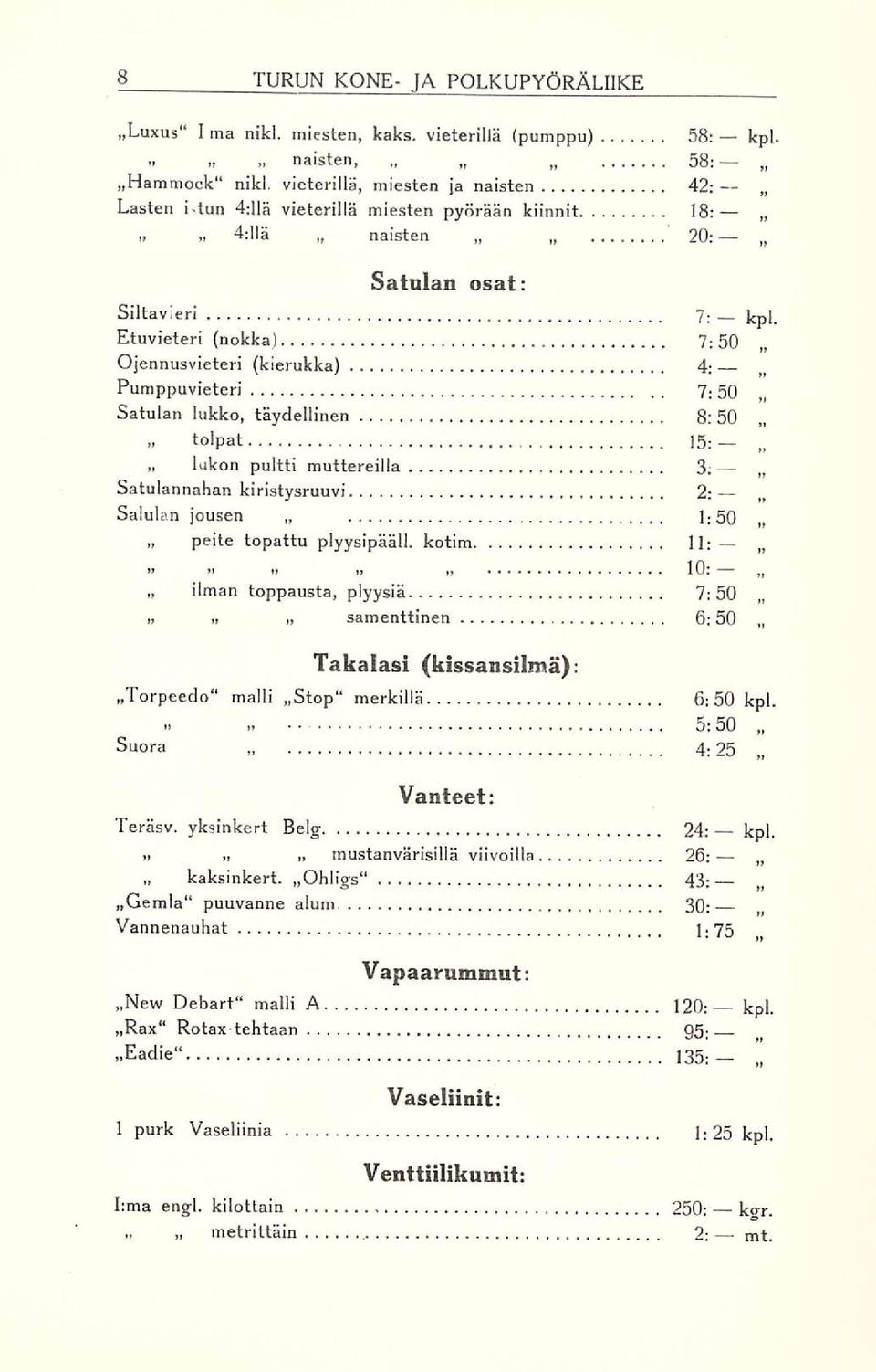 Etuvieteri (nokka) 7: 50 Ojennusvieteri (kierukka) 4; Pumppuvieteri 7: 50 Satulan lukko, täydellinen 8:50 15: n lukon pultti muttereilla 3: Satulannahan kiristysruuvi 2: Salulan jousen 1:50 peite