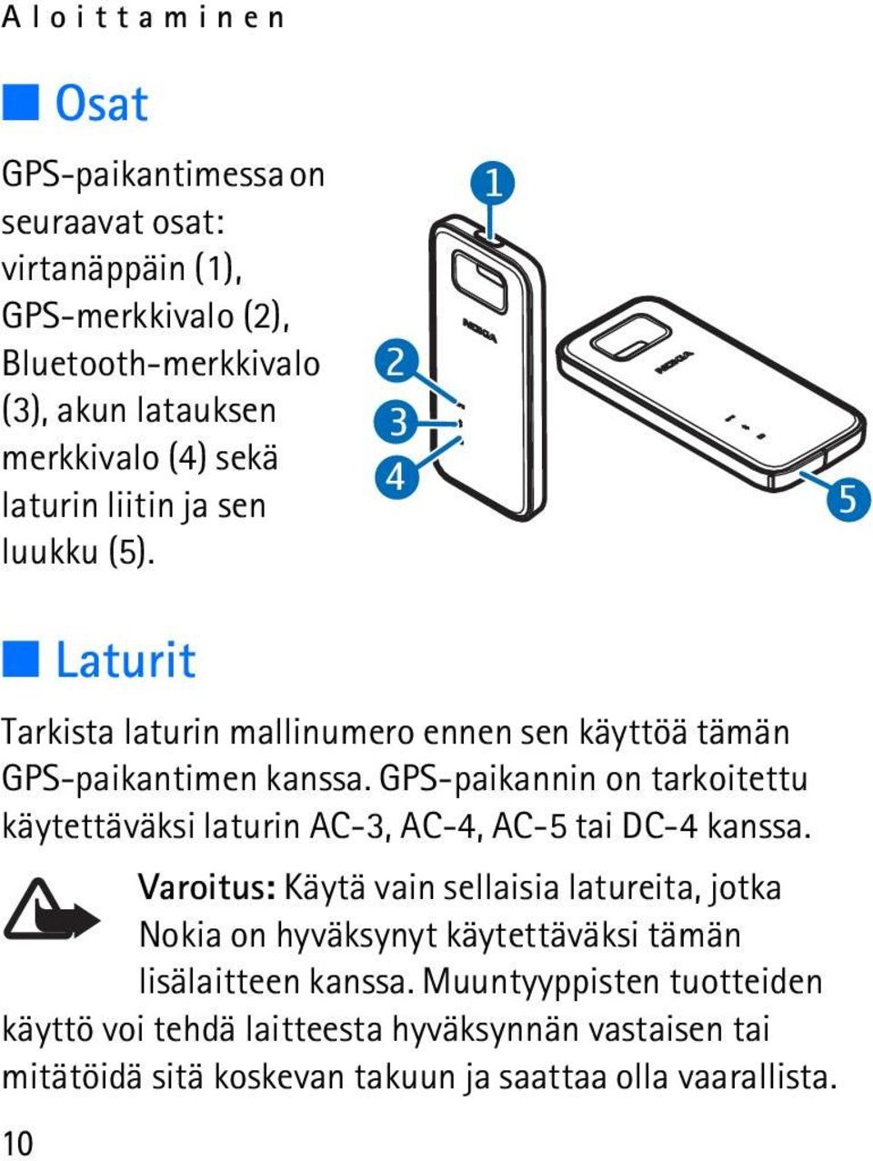 GPS-paikannin on tarkoitettu käytettäväksi laturin AC-3, AC-4, AC-5 tai DC-4 kanssa.