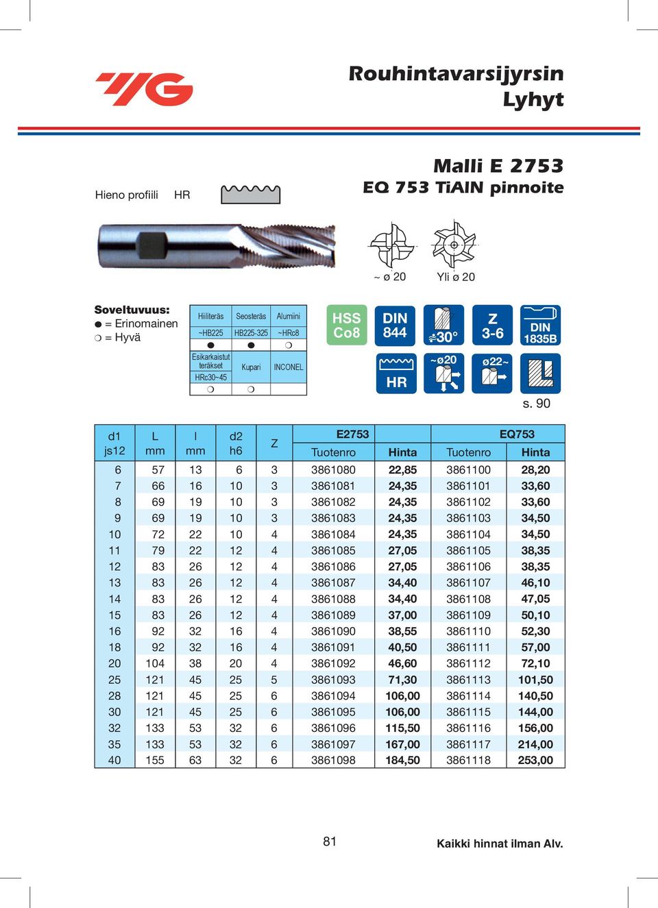 90 js12 Z E2753 EQ753 6 57 13 6 3 3861080 22,85 3861100 28,20 7 66 16 10 3 3861081 24,35 3861101 33,60 8 69 19 10 3 3861082 24,35 3861102 33,60 9 69 19 10 3 3861083 24,35 3861103 34,50 10 72 22 10 4