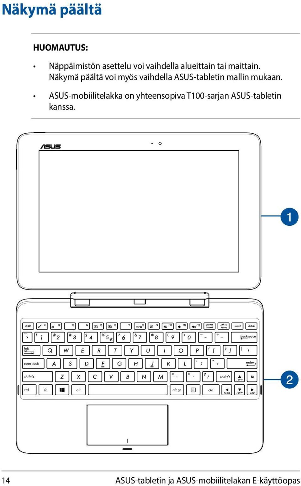 Näkymä päältä voi myös vaihdella ASUS-tabletin mallin mukaan.