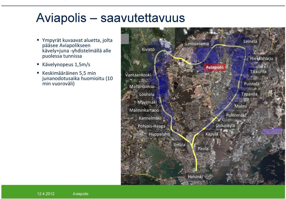 Kivistö Vantaankoski Martinlaakso Louhela Myyrmäki Malminkartano Kannelmäki Pohjois Haaga Huopalahti