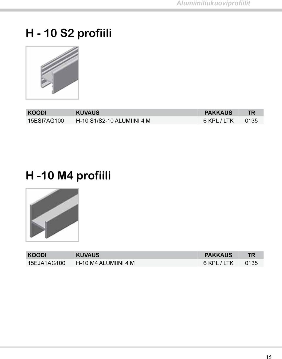 ALUMIINI 4 M 6 KPL / LTK 0135 H -10 M4