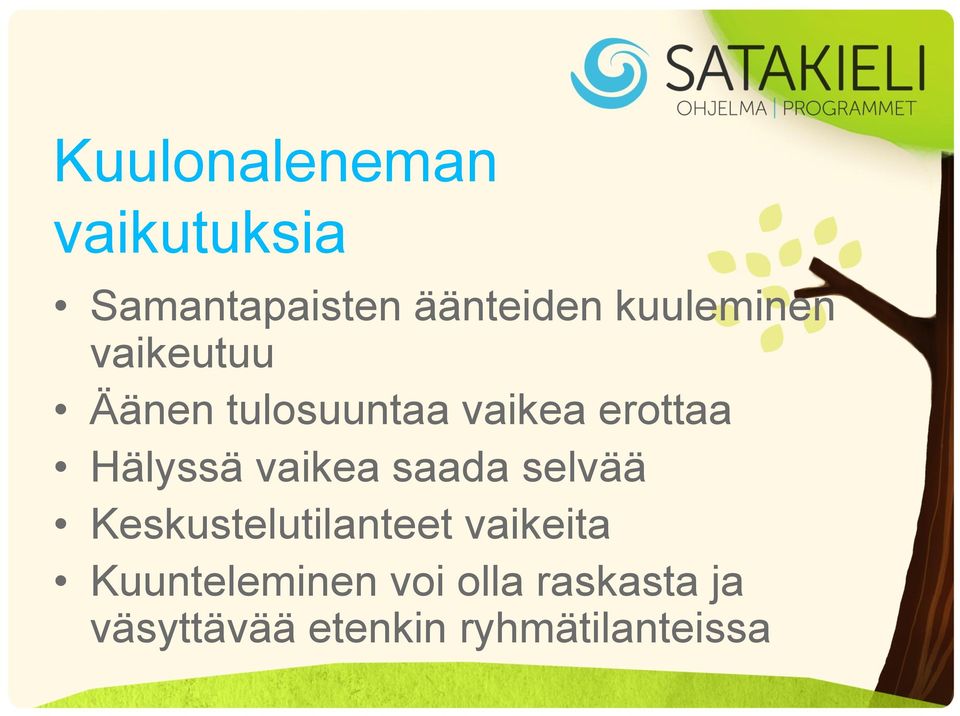 Hälyssä vaikea saada selvää Keskustelutilanteet vaikeita