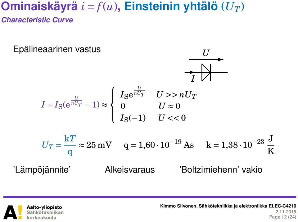 nu T 0 U 0 I S ( 1) U << 0 U U T = kt q 25 mv q = 1,60 10 19 As k =