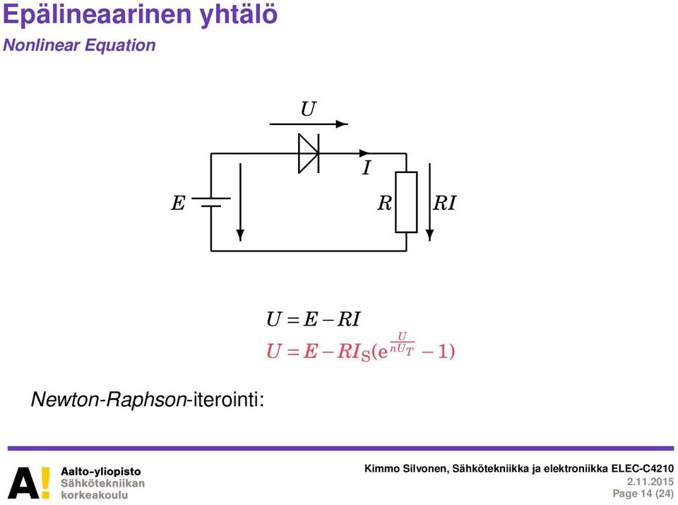 Newton-Raphson-iterointi: U =