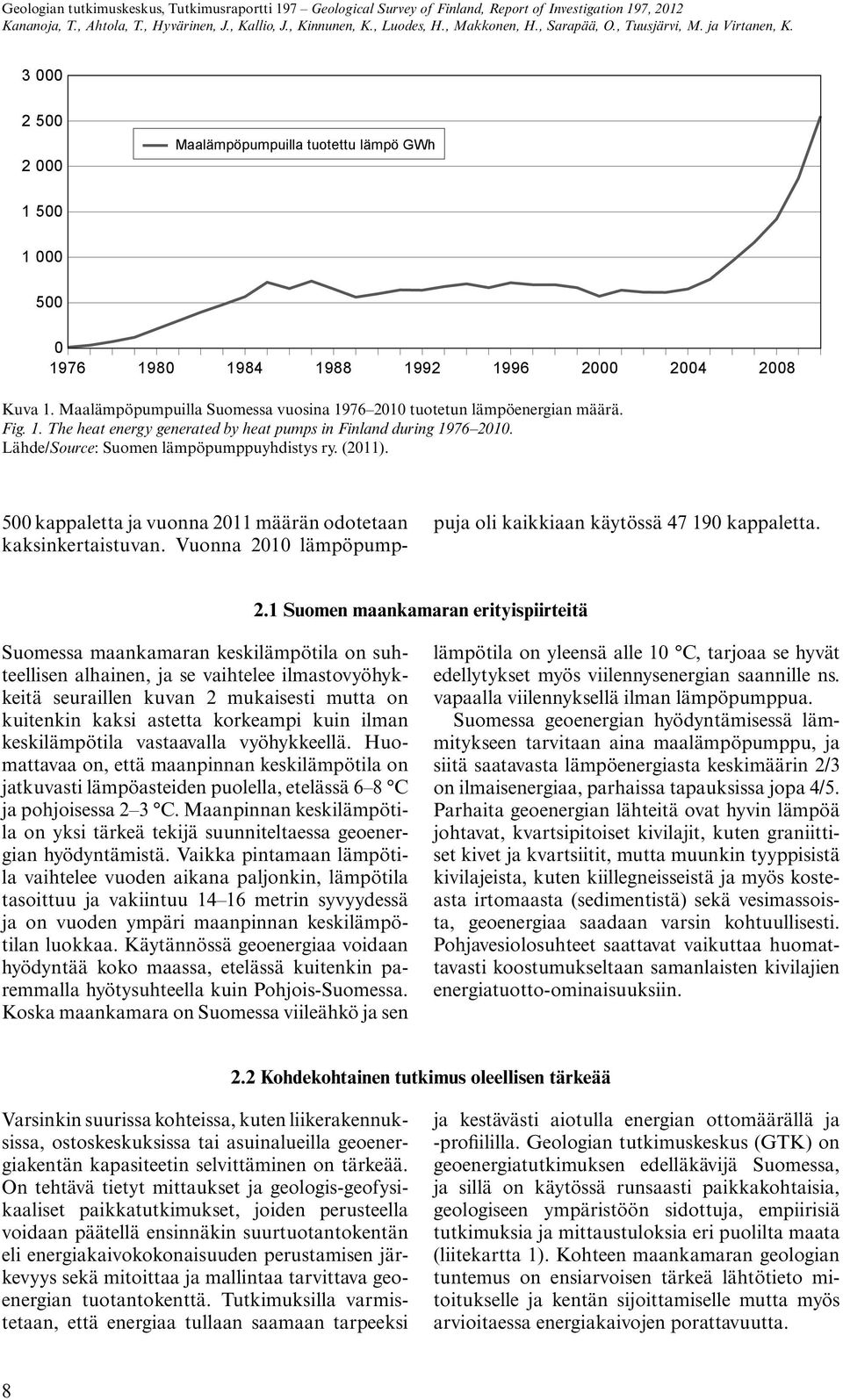 Fig. 1. The heat energy generated by heat pumps in Finland during 1976 2010. Lähde/Source: Suomen lämpöpumppuyhdistys ry. (2011). 500 kappaletta ja vuonna 2011 määrän odotetaan kaksinkertaistuvan.