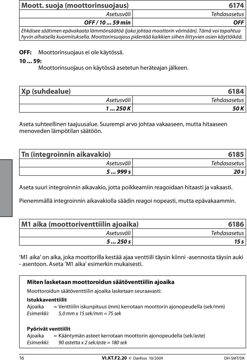 .. 250 K 50 K Aseta suhteellinen taajuusalue. Suurempi arvo johtaa vakaaseen, mutta hitaaseen menoveden lämpötilan säätöön. Tn (integroinnin aikavakio) 6185 5.
