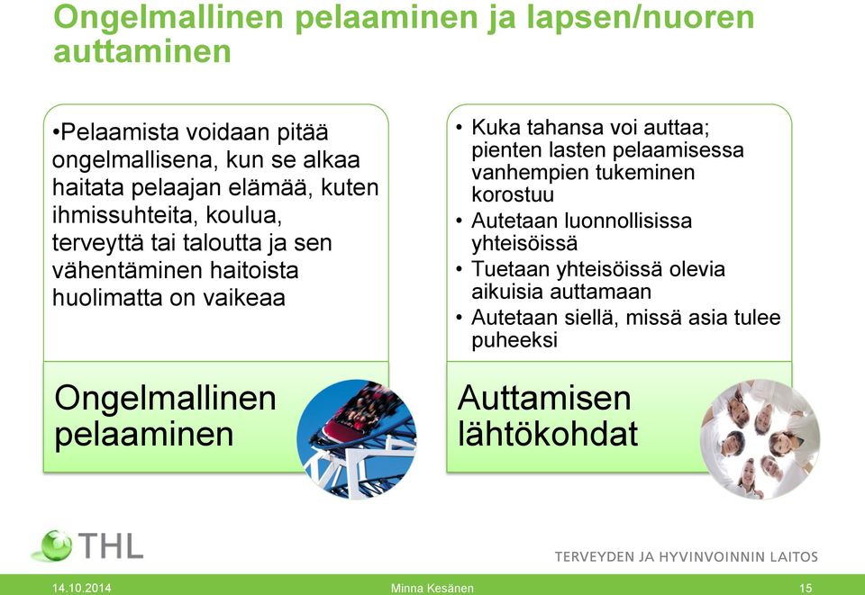 pelaaminen Kuka tahansa voi auttaa; pienten lasten pelaamisessa vanhempien tukeminen korostuu Autetaan luonnollisissa yhteisöissä