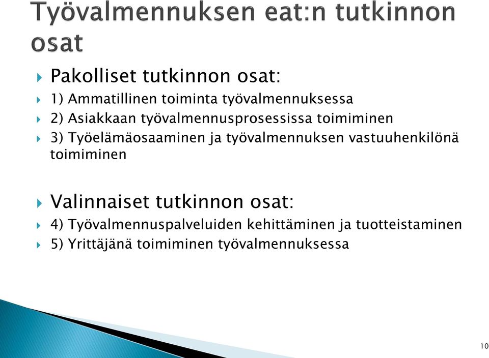 työvalmennuksen vastuuhenkilönä toimiminen Valinnaiset tutkinnon osat: 4)