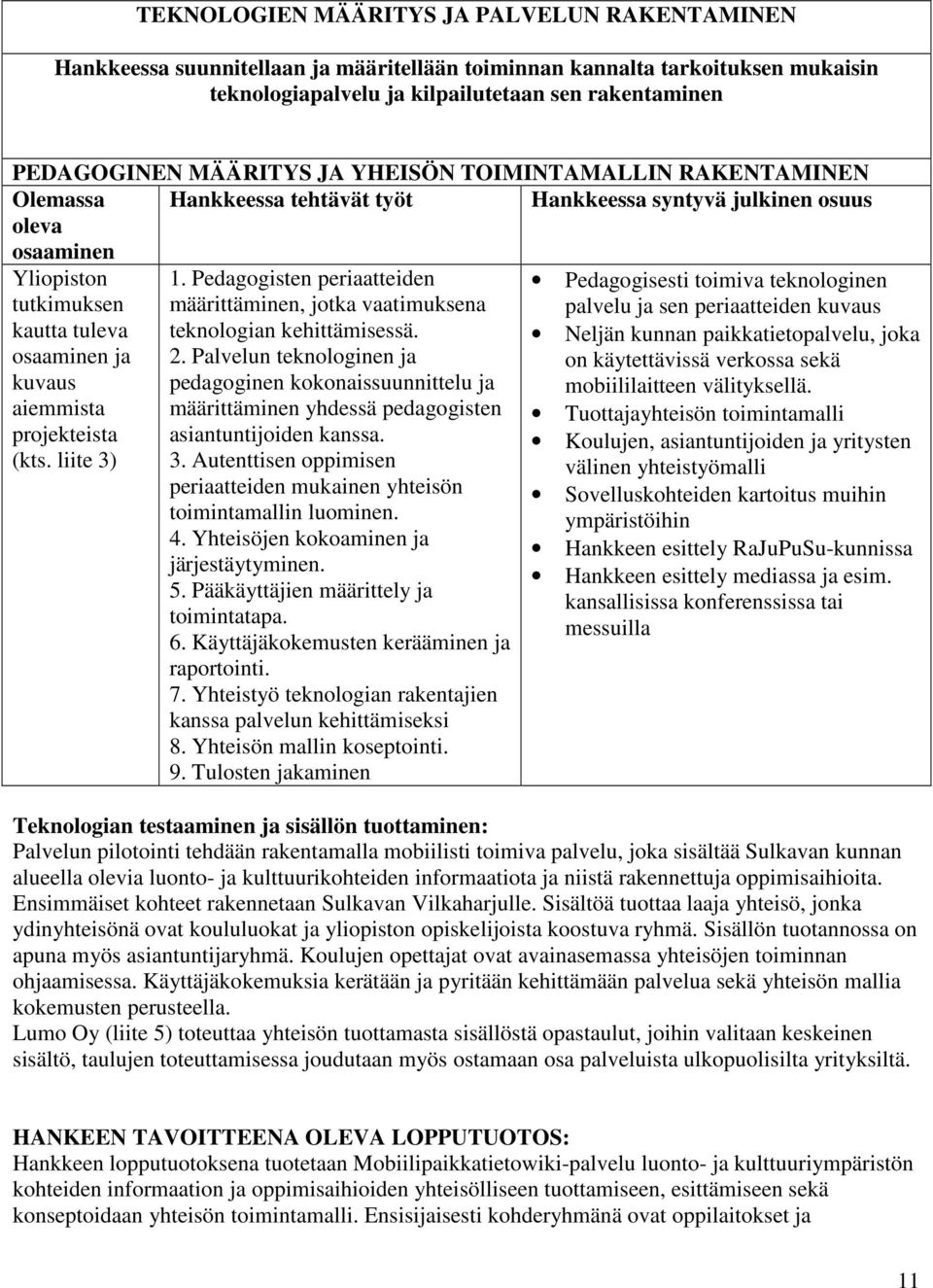 projekteista (kts. liite 3) 1. Pedagogisten periaatteiden määrittäminen, jotka vaatimuksena teknologian kehittämisessä. 2.