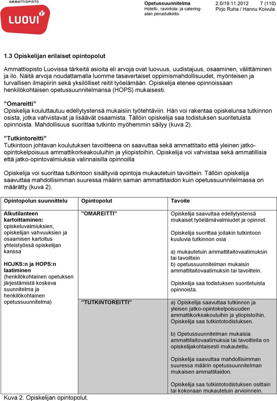 Opiskelija etenee opinnoissaan henkilökohtaisen opetussuunnitelmansa (HOPS) mukaisesti. Omareitti Opiskelija kouluttautuu edellytystensä mukaisiin työtehtäviin.
