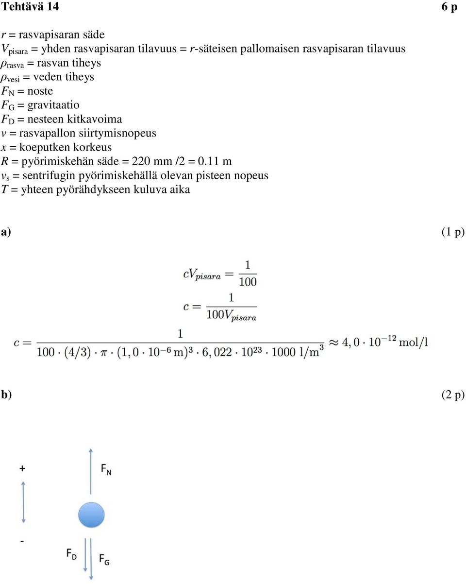 nesteen kitkavoima v = rasvapallon siirtymisnopeus x = koeputken korkeus R = pyörimiskehän säde = 220 mm