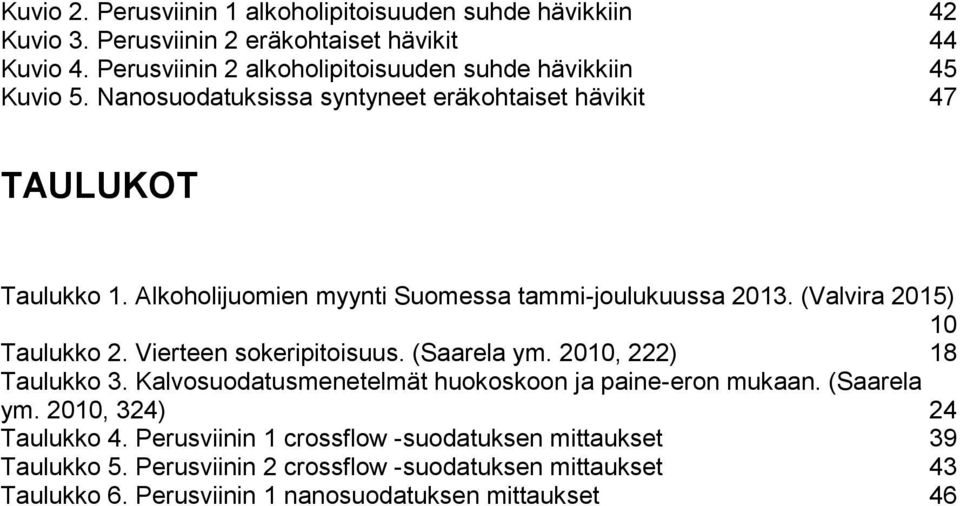 Alkoholijuomien myynti Suomessa tammi-joulukuussa 2013. (Valvira 2015) 10 Taulukko 2. Vierteen sokeripitoisuus. (Saarela ym. 2010, 222) 18 Taulukko 3.