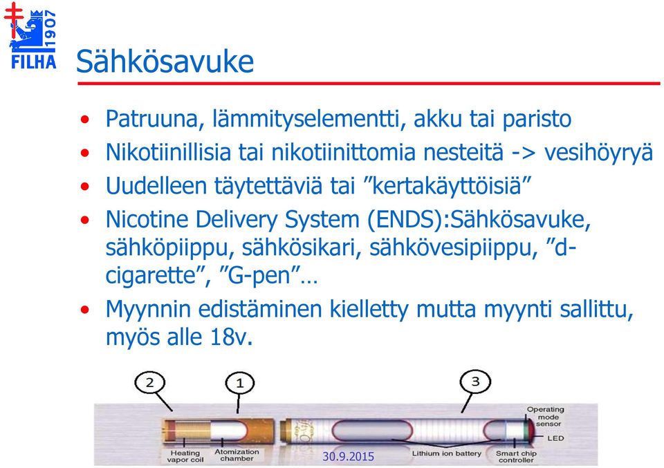 Nicotine Delivery System (ENDS):Sähkösavuke, sähköpiippu, sähkösikari,