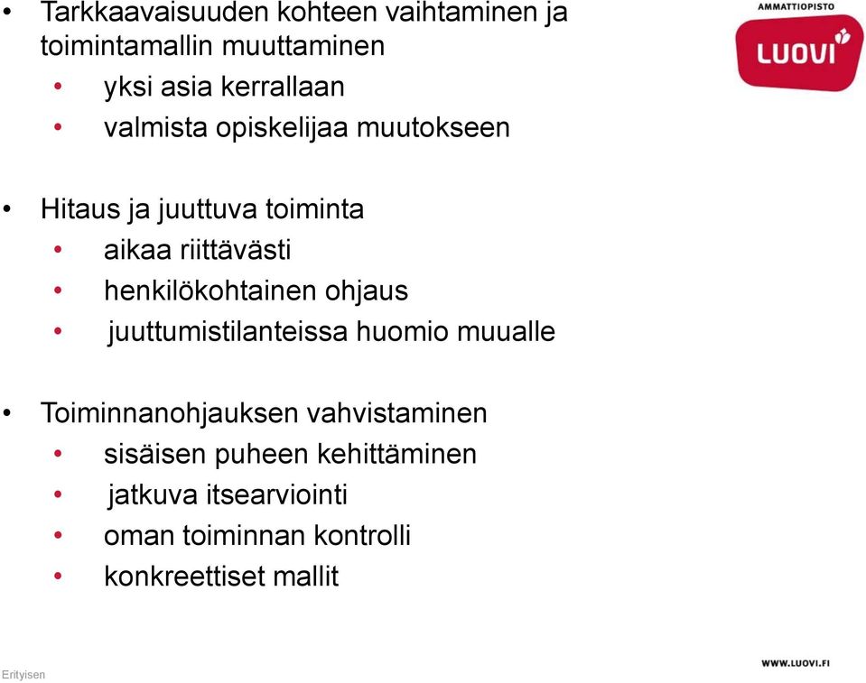 henkilökohtainen ohjaus juuttumistilanteissa huomio muualle Toiminnanohjauksen