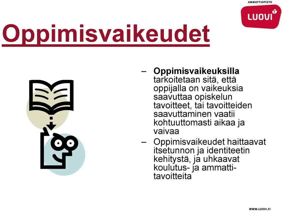 vaatii kohtuuttomasti aikaa ja vaivaa Oppimisvaikeudet haittaavat