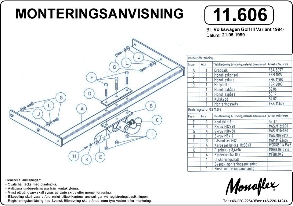 - Minst ett gängvarv skall synas av varje skruv efter momentdragning.