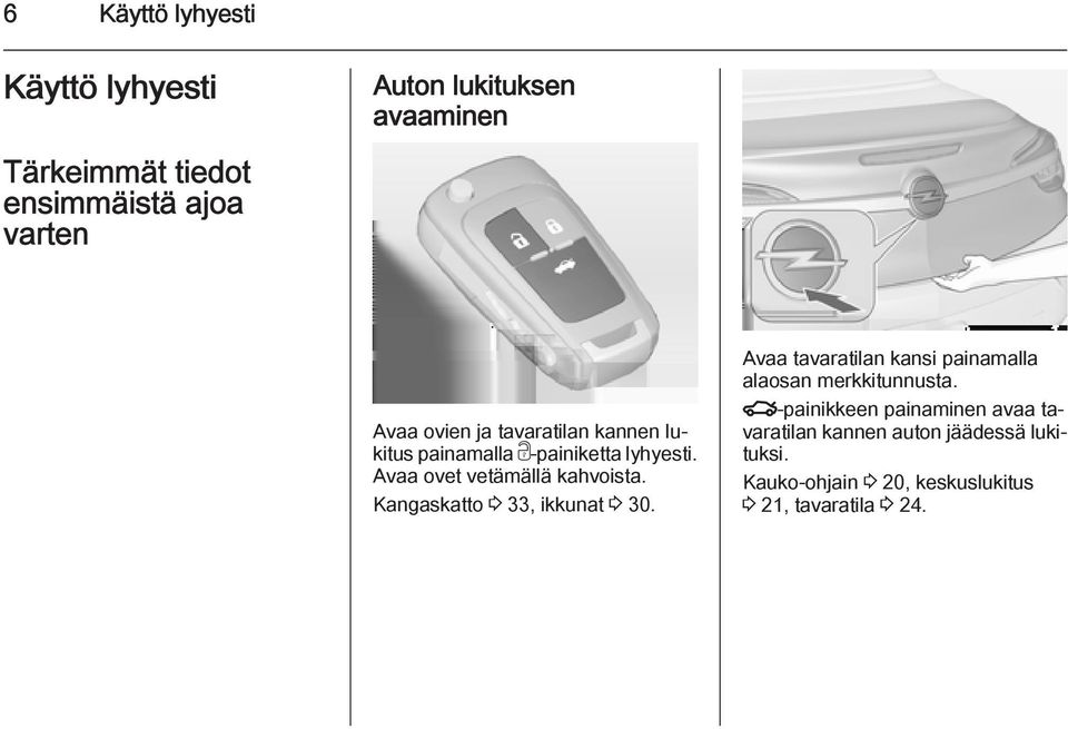 Kangaskatto 3 33, ikkunat 3 30. Avaa tavaratilan kansi painamalla alaosan merkkitunnusta.