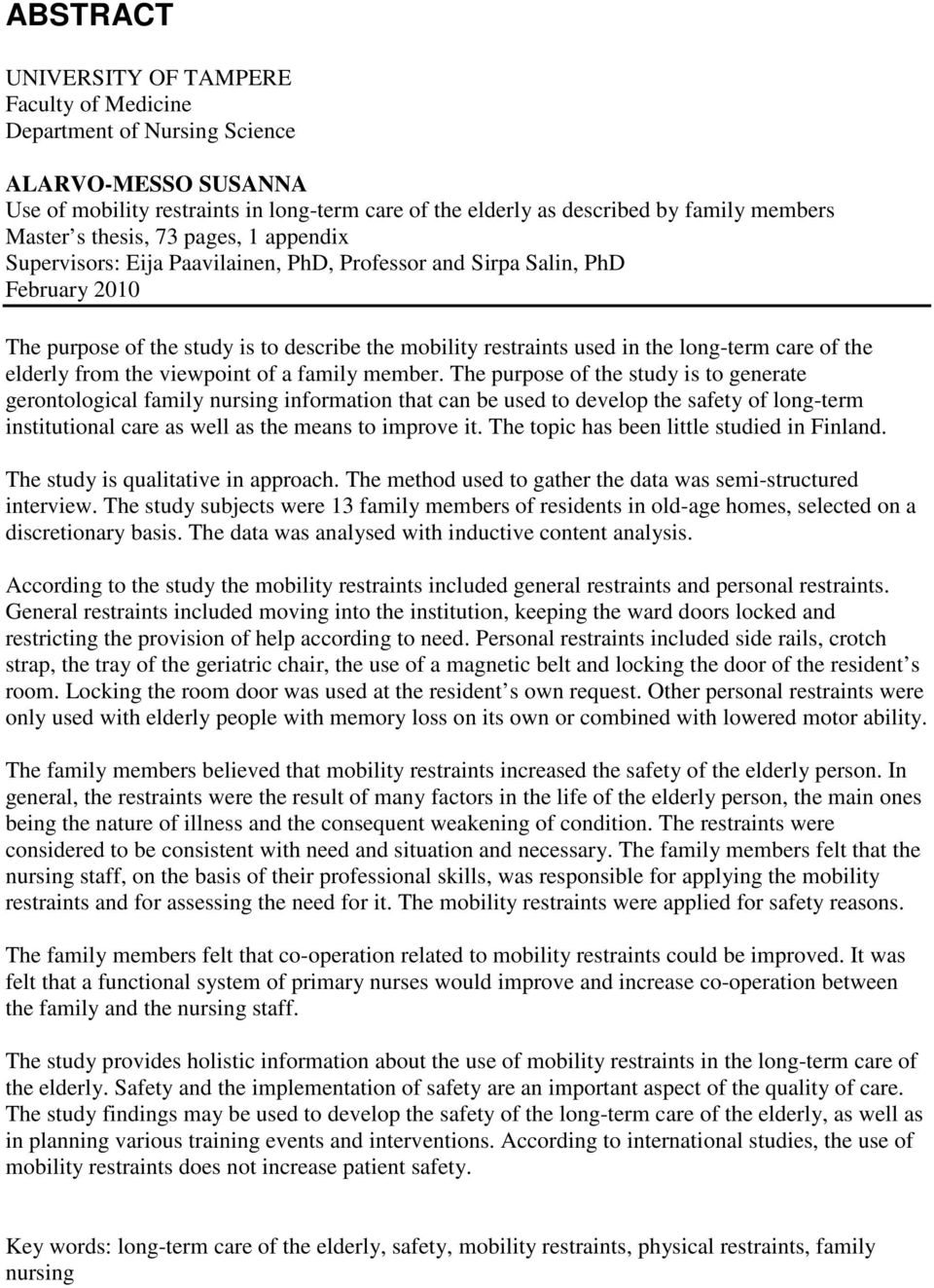 care of the elderly from the viewpoint of a family member.