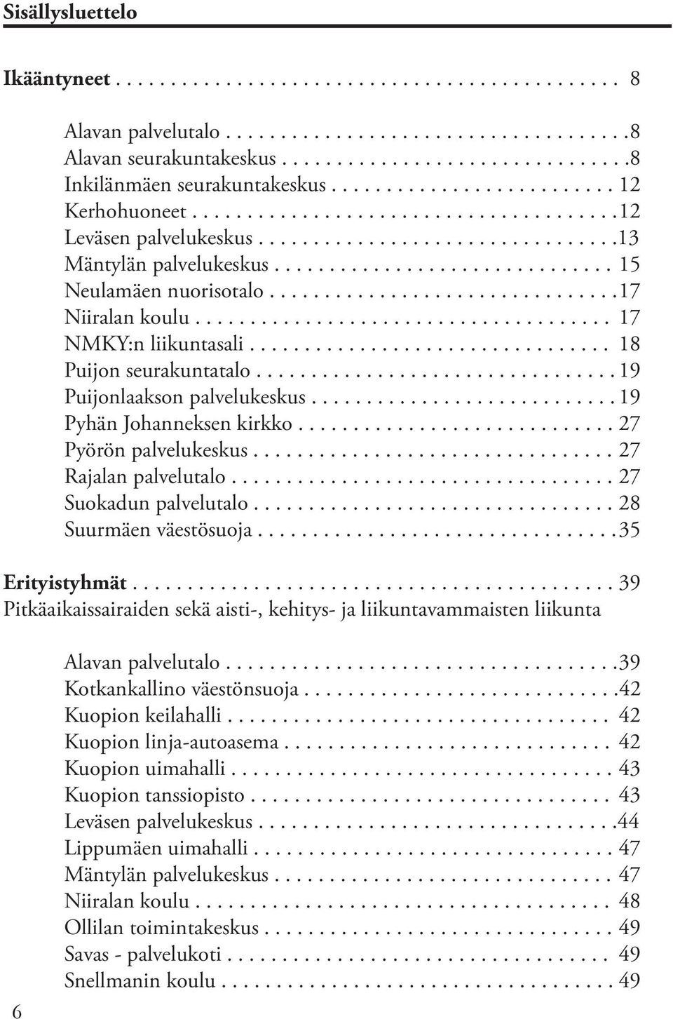 ............................... 17 Niiralan koulu...................................... 17 NMKY:n liikuntasali................................. 18 Puijon seurakuntatalo.