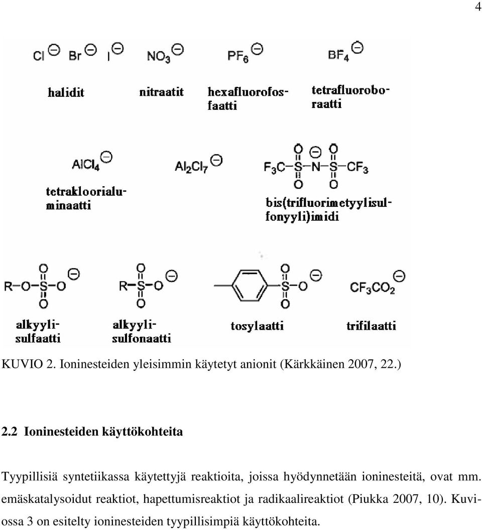 hyödynnetään ioninesteitä, ovat mm.