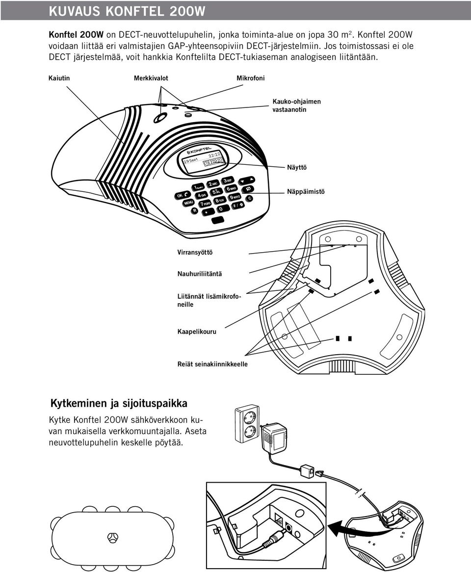 Jos toimistossasi ei ole DECT järjestelmää, voit hankkia Konftelilta DECT-tukiaseman analogiseen liitäntään.